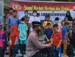 Program Jumat Berqah, Polres Lhokseumawe Berbagi Sembako Kepada Yatim Piatu