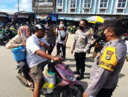 Polres Tulang Bawang dan Polsek Jajaran Secara Serentak Berikan Imbauan Prokes Kepada Warga, Berikut Lokasinya