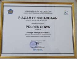 Polres Gowa Terima Penghargaan Peringkat I IKPA Semester I Tahun 2021 Dari Kemenkeu RI