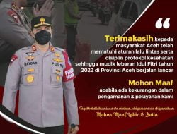 Arus Mudik Lancar, Kapolda Ucapkan Terimakasih pada Masyarakat Aceh