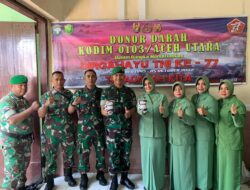 Dalam rangka Memperingati HUT TNI ke 77, Dandim 0103/Aut Tinjau Kegiatan Donor Darah di Gedung KNPI.