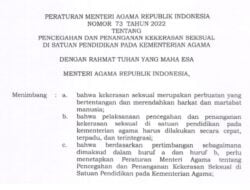 Kemenag Terbitkan Aturan Kekerasan Seksual di Satuan Pendidikan, Ini Bentuk Pelanggarannya !