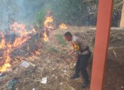 Polsek Pasirwangi Bersama Forkopimcam Padamkan Api Kebakaran Lahan Bambu